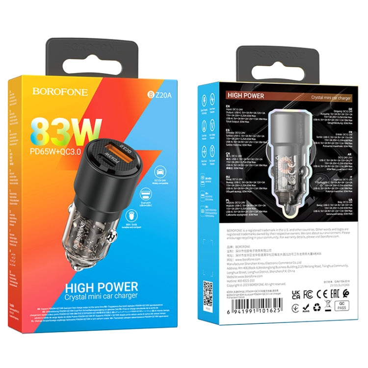 BOROFONE BZ20A Smart QC3.0 + PD65W Dual Ports Fast Charging Car Charger(BLACK)