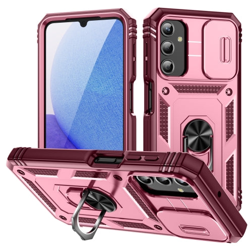 Samsung Galaxy A25 5G Sliding Camshield TPU + PC Phone Case with Holder(Rose Pink)