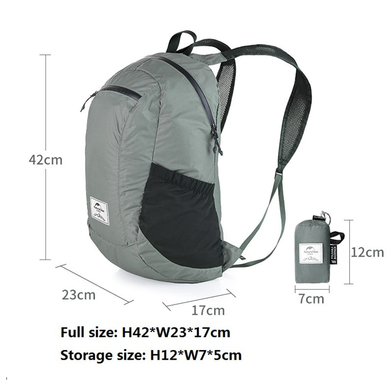 Naturehike Ultra-light Portable Outdoor Waterproof Bag Travel Double Shoulder Foldable Backpack, Capacity:22L(Gray)