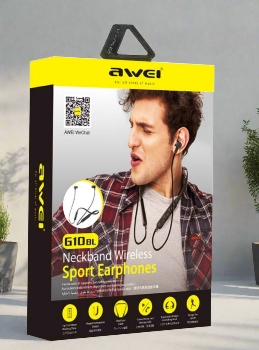 Copy of awei G10BL Outdoor Sports Fashion Neck Hanging Design Stereo Bass Bluetooth Earphone, Built-in Mic, For iPhone, Galaxy, Xiaomi, Huawei, HTC, Sony and Other Smartphones(Black+Yellow)(Black)