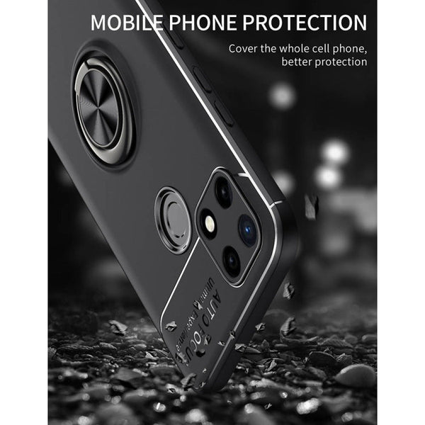 OPPO Realme C21Y Metal Ring Holder TPU Phone Case(Black Rose Gold)