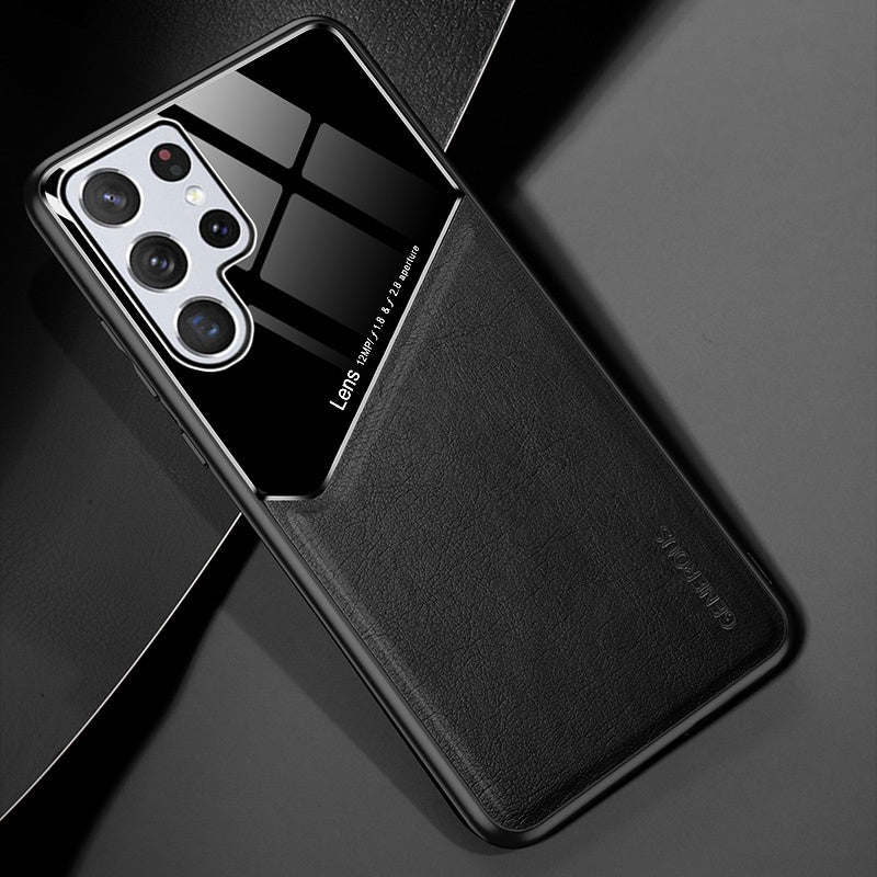 Samsung Galaxy S22 Ultra 5G Leather Glass Magnet Phone Case(Black)