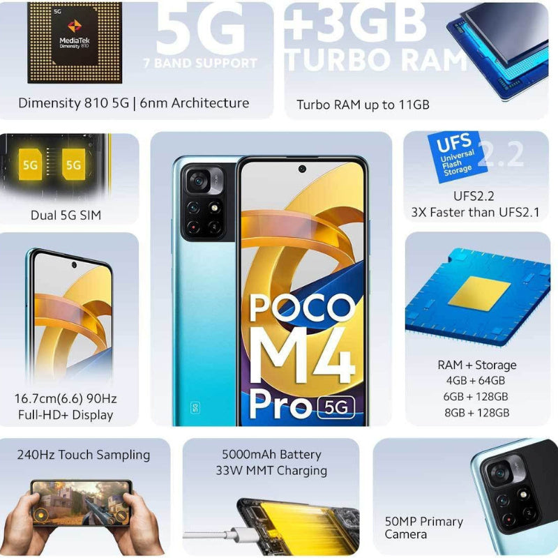 POCO M4 PRO 5G 128GB +6GB RAM COOL BLUE Compatible with BMOBILE I SIM