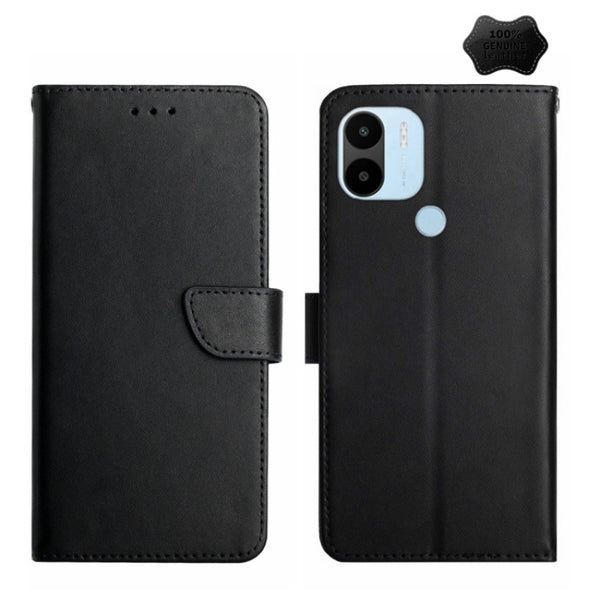 Xiaomi Redmi A1+ Genuine Leather Fingerprint-proof Flip Phone Case(Black)
