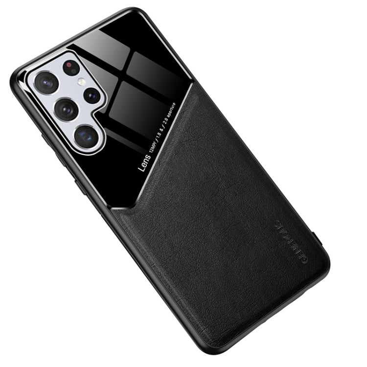 Samsung Galaxy S22 Ultra 5G Leather Glass Magnet Phone Case(Black)