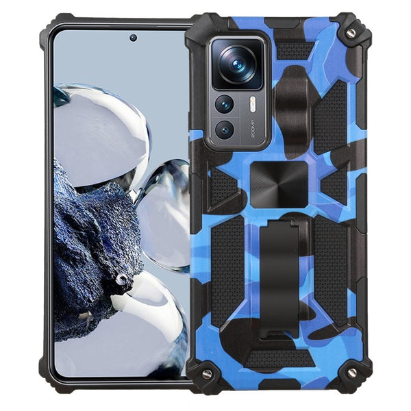 Xiaomi 12T / 12T Pro / Redmi K50 Ultra Camouflage Armor Kickstand TPU + PC Magnetic Phone Case(Dark Blue)