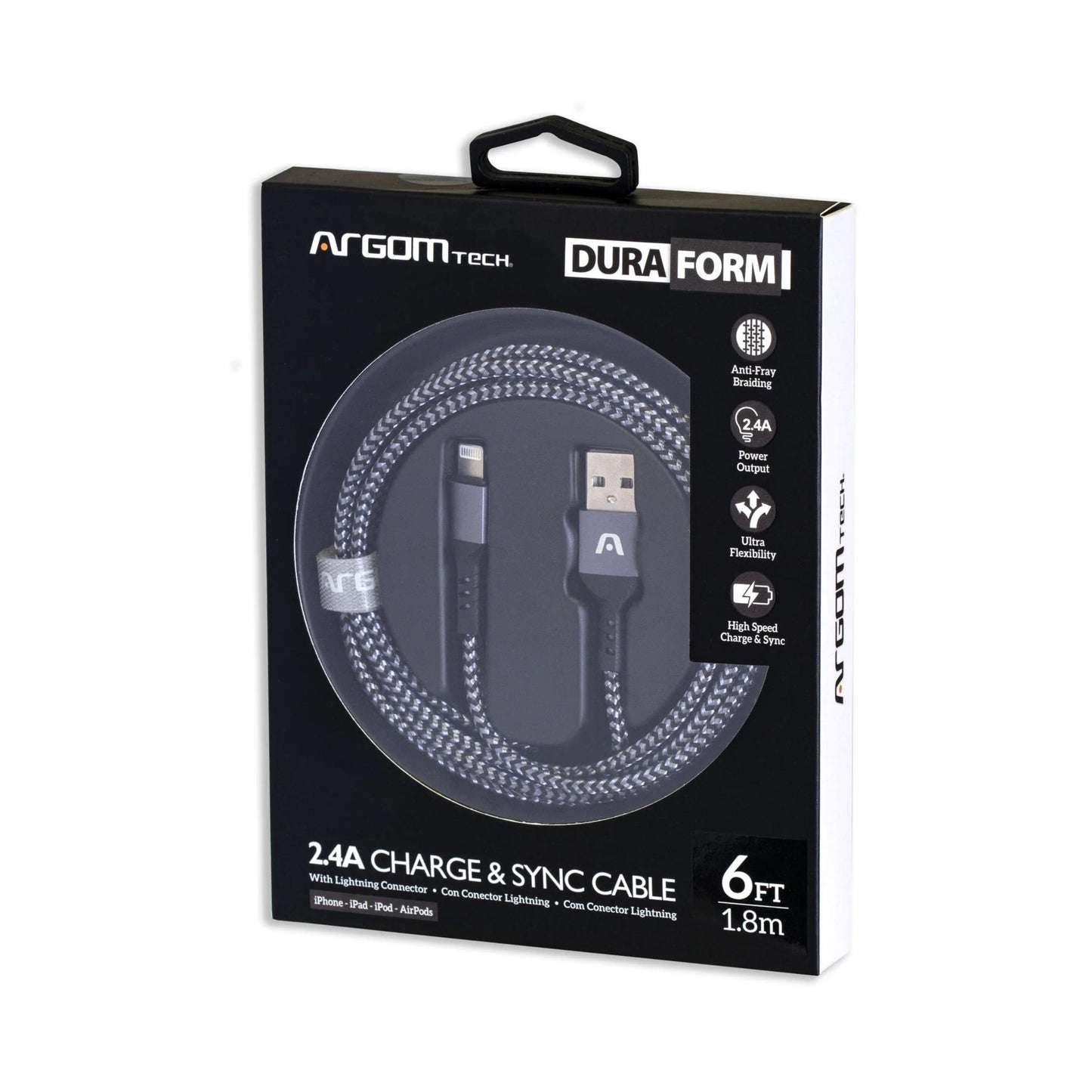 CABLE LIGHTNING TO USB 2.0 NYLON BRAIDED DURA FORM ARG-CB-0023BK