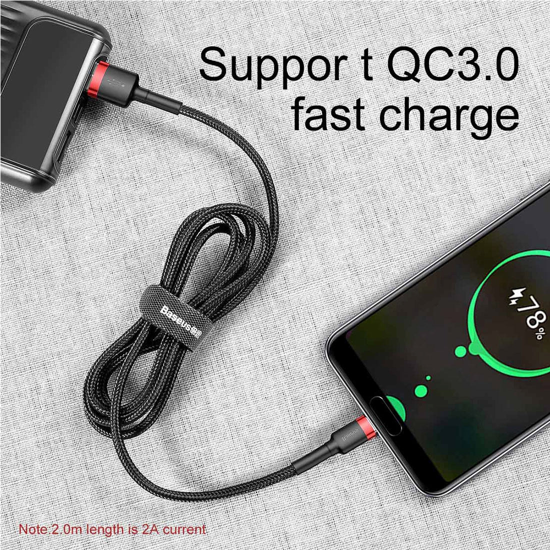 Baseus 2m 2A Max USB to USB-C / Type-C Data Sync Charge Cable(Red+Black)