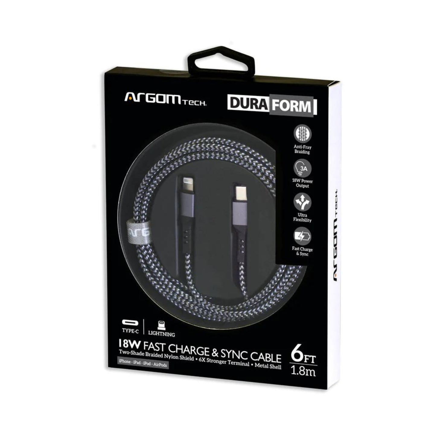 DURA FORM TYPE-C TO LIGHTNING FAST CHARGE CABLE 1.8M/6FT ARG-CB-0024WT