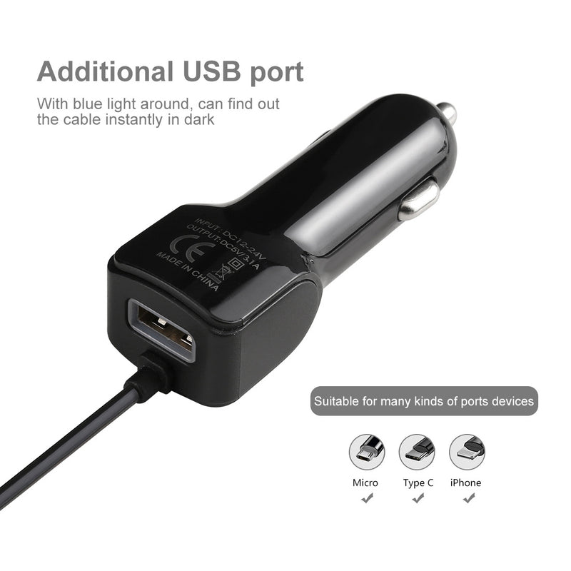 HAWEEL 5V 3.1A USB-C / Type-C Car Charger with Spring Cable, Length: 30cm-120cm