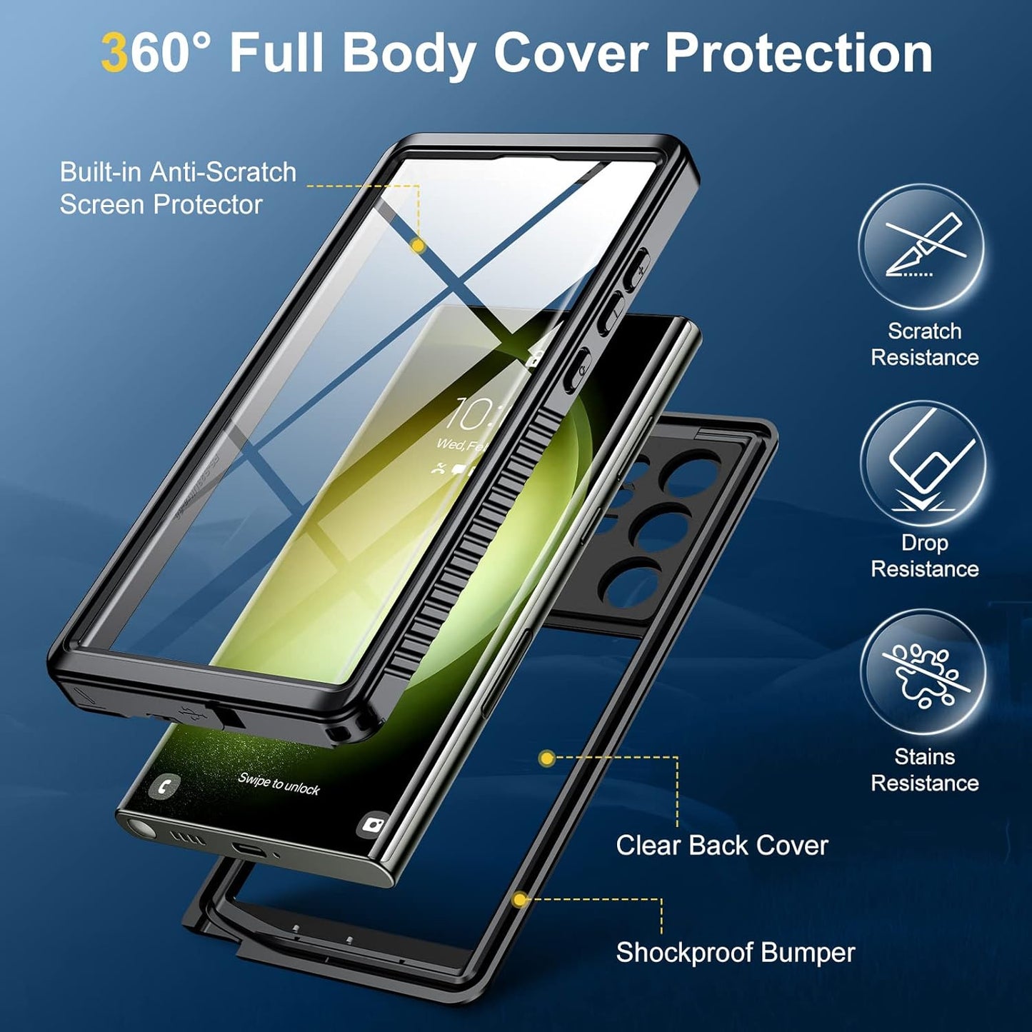 Samsung Galaxy S23 Ultra Case,Waterproof Built-in Lens, Screen Protector