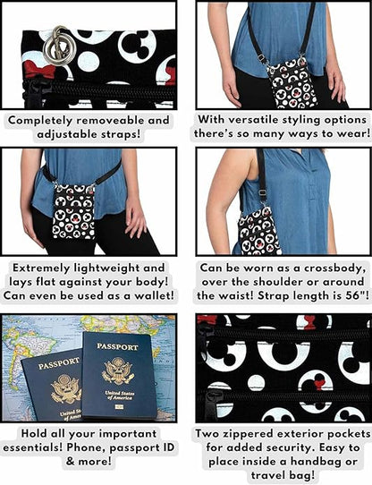 Disney Passport Bag Crossbody Travel Mickey Minnie Eeyore Stitch All Over Print black