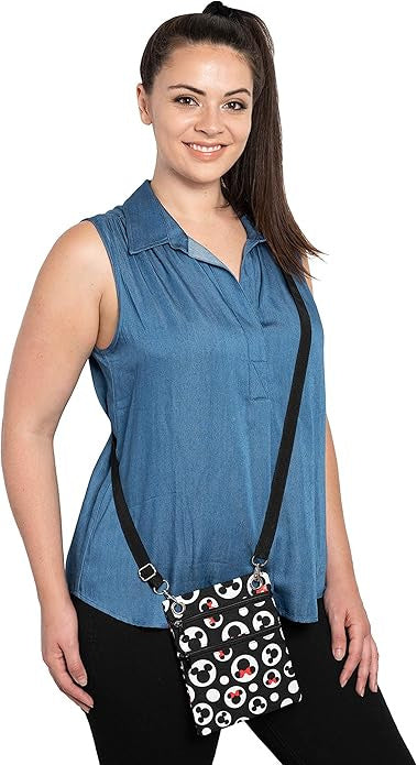 Disney Passport Bag Crossbody Travel Mickey Minnie Eeyore Stitch All Over Print black
