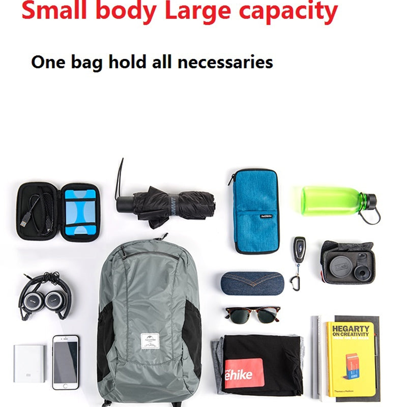 Naturehike Ultra-light Portable Outdoor Waterproof Bag Travel Double Shoulder Foldable Backpack, Capacity:22L(Gray)