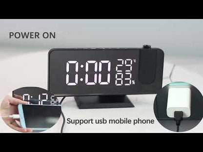 Mirror Surface LED Radio Projection Alarm Clock with Temperature & Humidity Display(White+White Characters)