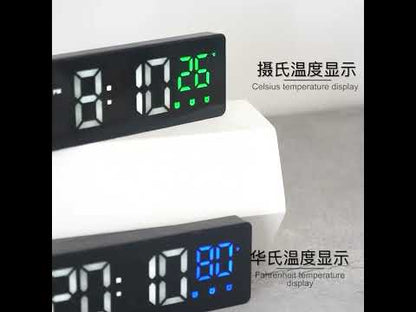 0715 Voice-activated LED Mute Date Temperature Display Electronic Clock(Black Surface Green Light)