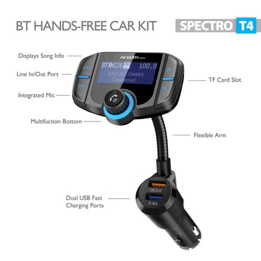 Copy of SPECTRO T4 HANDS-FREE CAR KIT WITH DUAL USB QUICK CHARGING PORTS