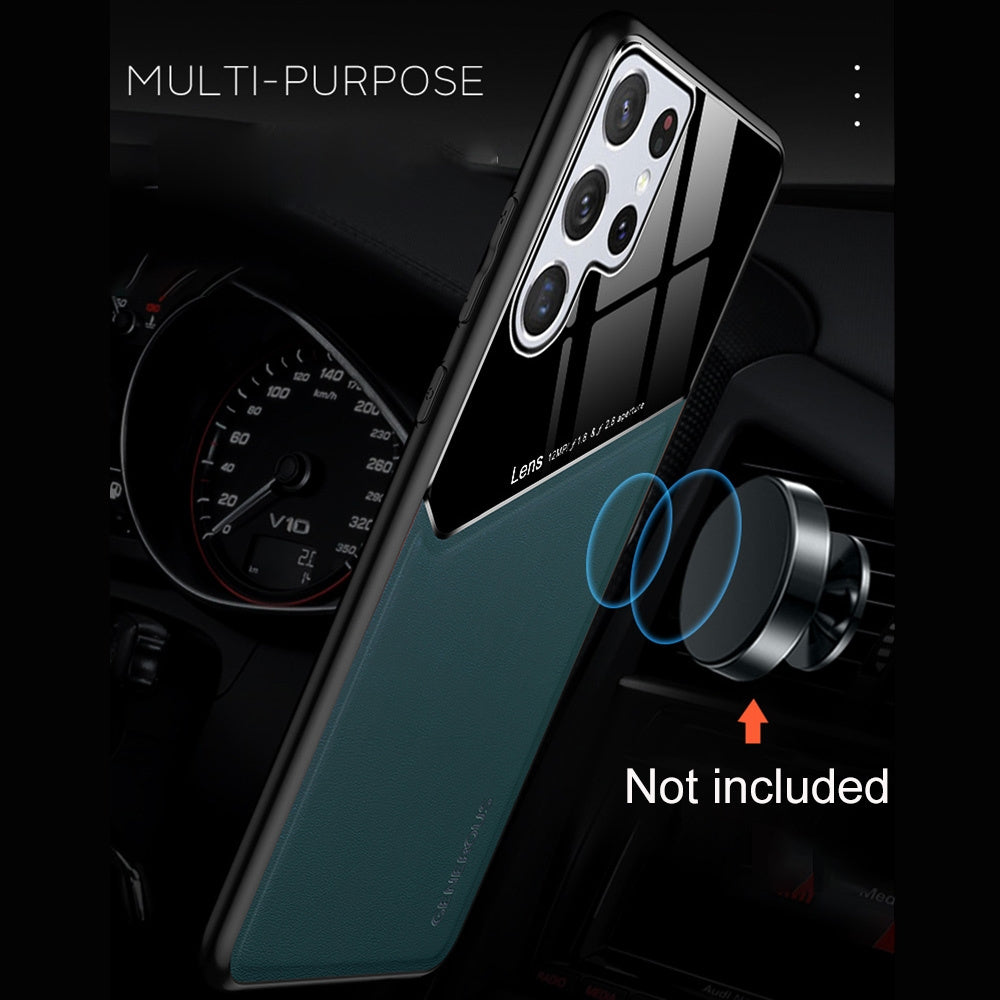 Samsung Galaxy S22 Ultra 5G Leather Glass Magnet Phone Case(Dark Green)
