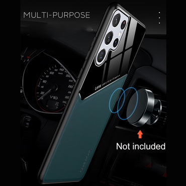 Samsung Galaxy S22 Ultra 5G Leather Glass Magnet Phone Case(Black)