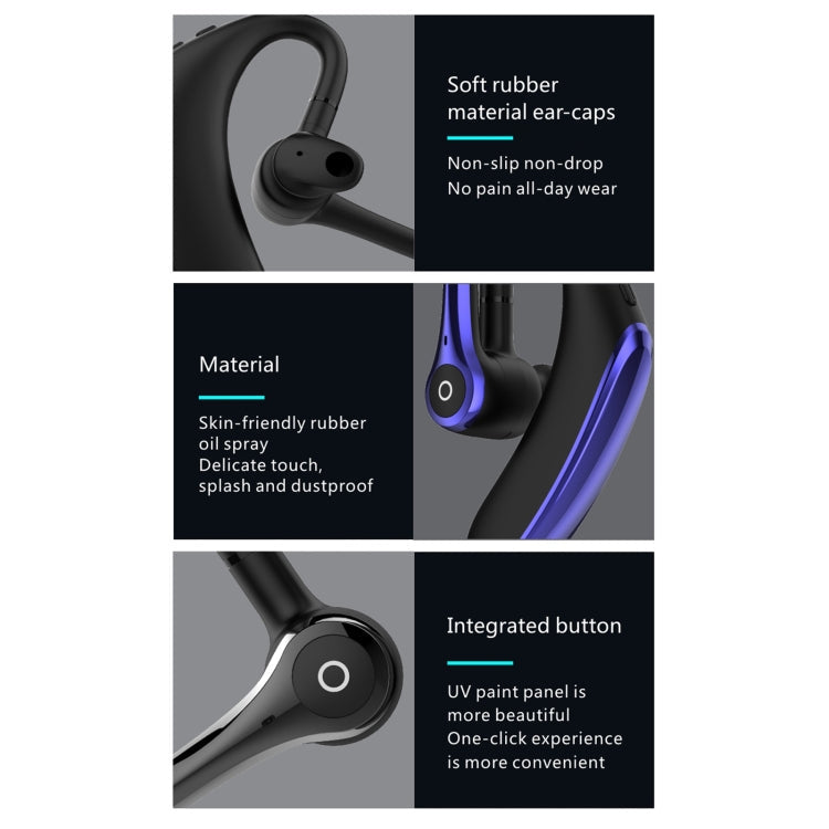 F910 Bluetooth 5.0 Hanging Ear Style Dual Mic Noise Cancelling Bluetooth Earphone(Black Blue)