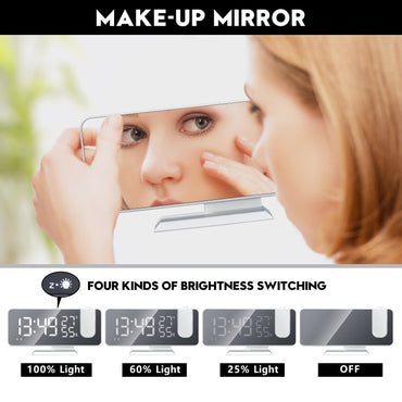 Mirror Surface LED Radio Projection Alarm Clock with Temperature & Humidity Display(Black+White Characters)