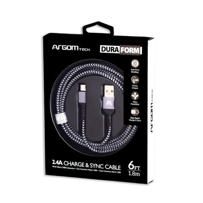 CABLE MICRO USB TO USB 2.0 NYLON BRAIDED DURA FORM ARG-CB-0021BK