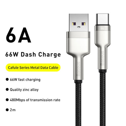 Baseus CAKF000201 Cafule Series 66W USB to USB-C / Type-C Metal Data Cable, Cable Length:2m(Black)