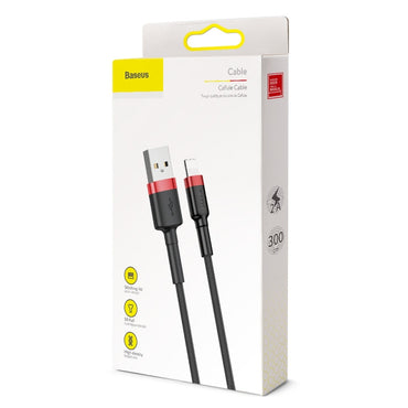 Baseus 2A 8 Pin Cafule Tough Charging Cable, Length: 3m(Red + Black)