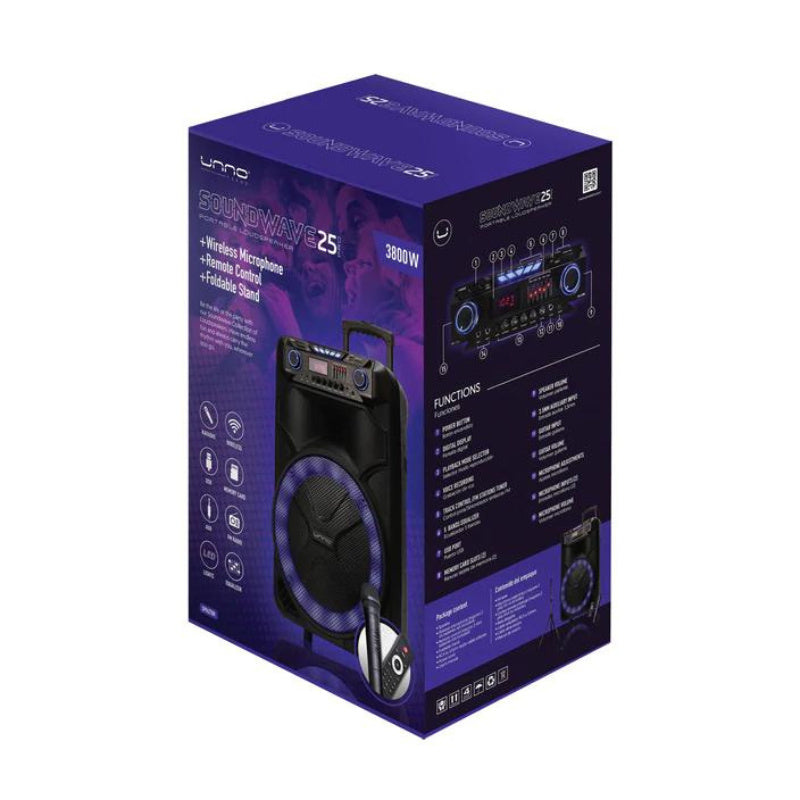 SOUNDWAVE 25 PRO PORTABLE SPEAKER WITH LED LIGHTS & STAND SP9428BK