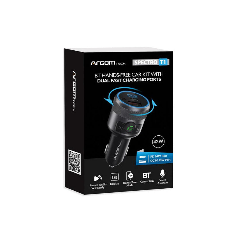 SPECTRO T1 BT HANDS FREE CAR KIT WITH DUAL FAST CHARGING PORTS (PD + QC3.0 USB)