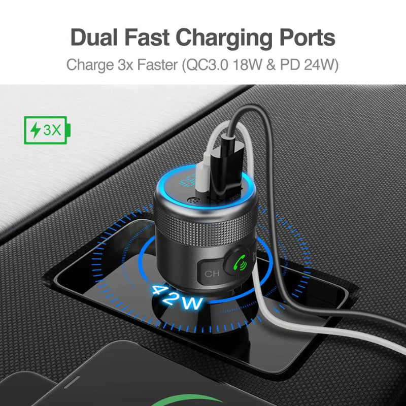 SPECTRO T1 BT HANDS FREE CAR KIT WITH DUAL FAST CHARGING PORTS (PD + QC3.0 USB)