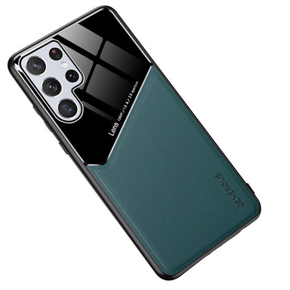 Samsung Galaxy S22 Ultra 5G Leather Glass Magnet Phone Case(Dark Green)
