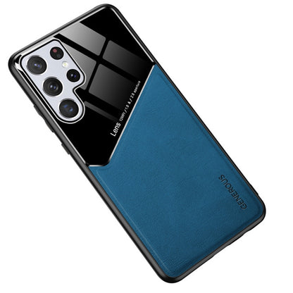 Samsung Galaxy S22 Ultra 5G Leather Glass Magnet Phone Case(Royal Blue)
