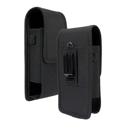 Rugged Canvas Pouch Vertical Holster Holder Metal Clip and Secure Belt Thread Magnetic Closure (Black)