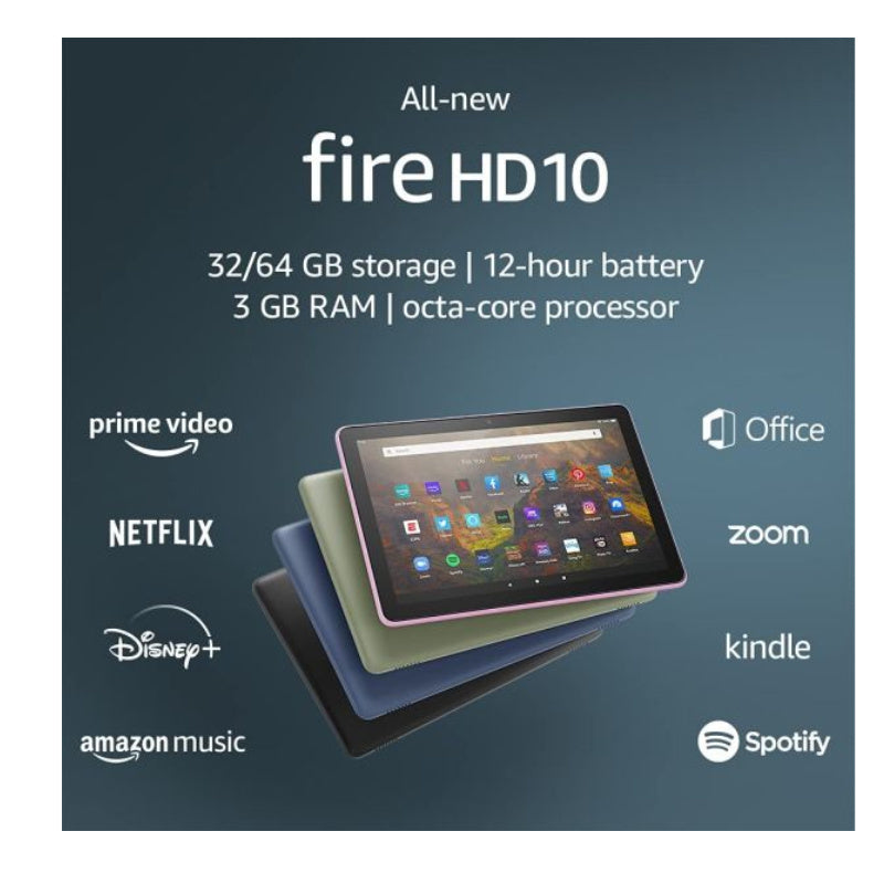 Amazon Fire HD 10 tablet 32 GB +3GB RAM, latest model (2021 release), Denim