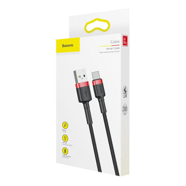 Baseus 2m 2A Max USB to USB-C / Type-C Data Sync Charge Cable(Red+Black)