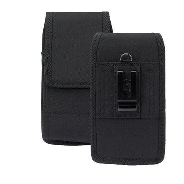 Rugged Canvas Pouch Vertical Holster Holder Metal Clip and Secure Belt Thread Magnetic Closure (Black)