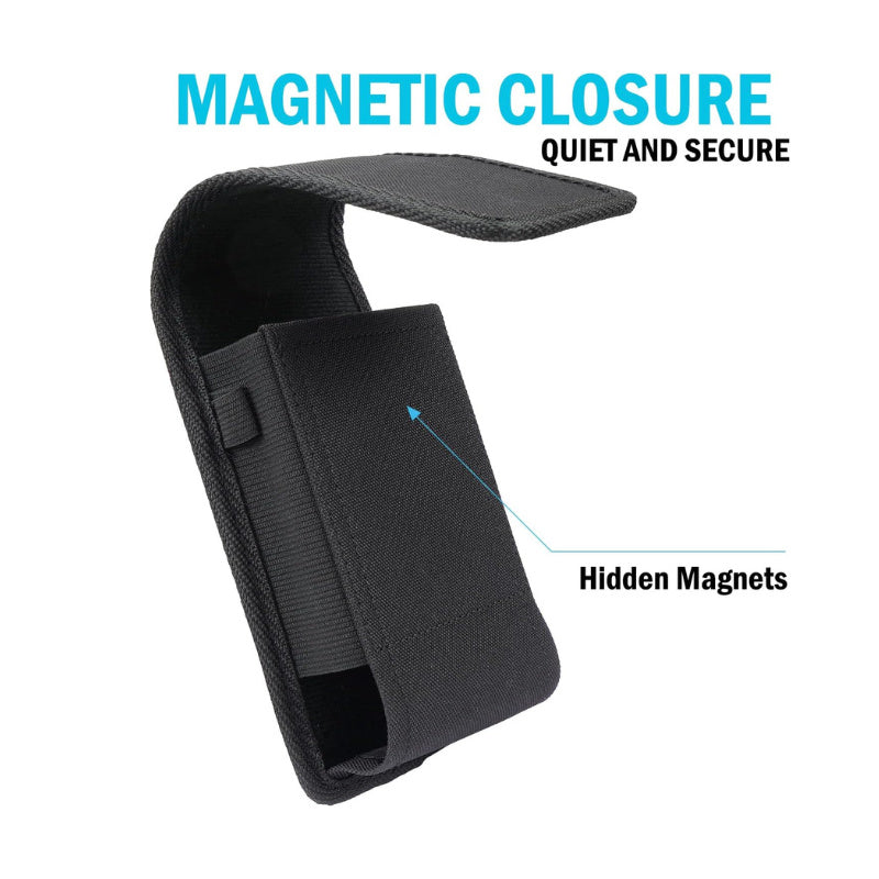 Rugged Canvas Pouch Vertical Holster Holder Metal Clip and Secure Belt Thread Magnetic Closure (Black)
