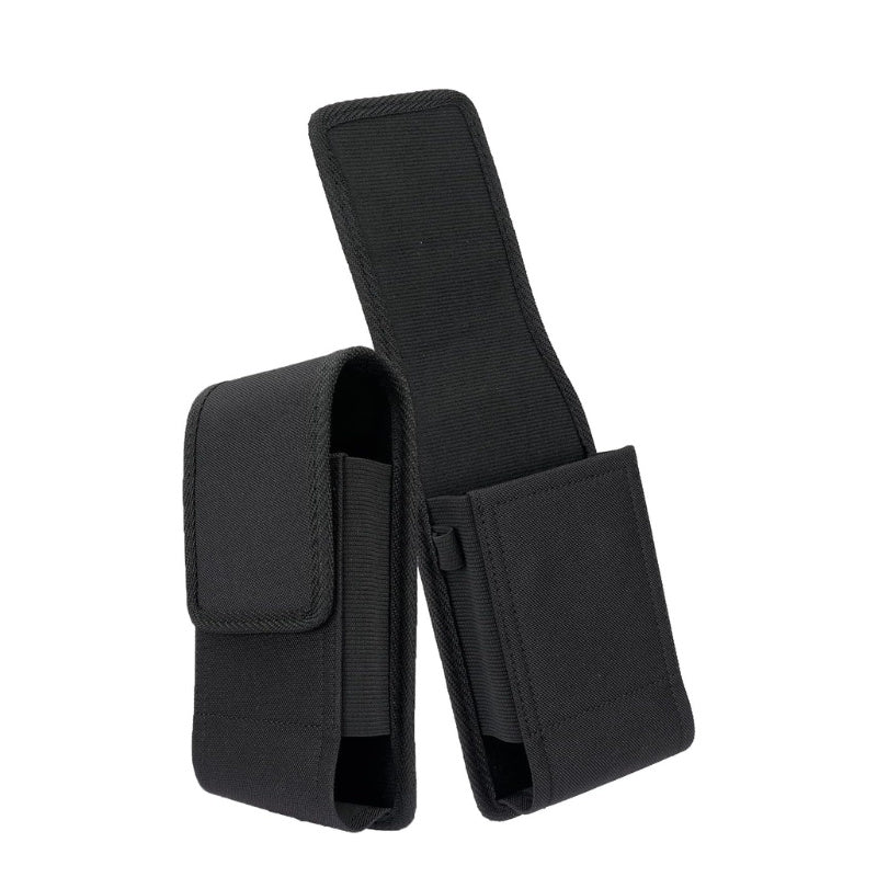 Rugged Canvas Pouch Vertical Holster Holder Metal Clip and Secure Belt Thread Magnetic Closure (Black)