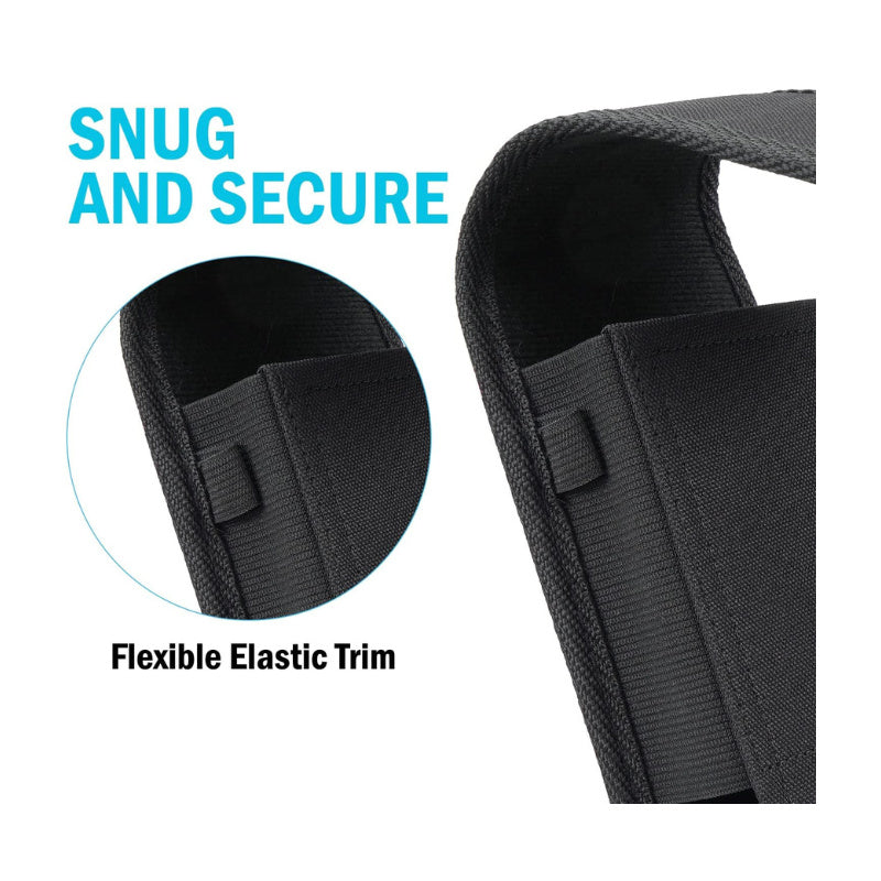 Rugged Canvas Pouch Vertical Holster Holder Metal Clip and Secure Belt Thread Magnetic Closure (Black)