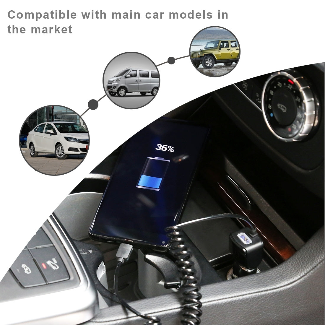 HAWEEL 5V 3.1A USB-C / Type-C Car Charger with Spring Cable, Length: 30cm-120cm