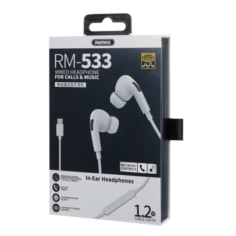 RM-533 AirPlus Pro Type-C In-Ear Stereo Music Earphone with Wire Control + MIC, Support Hands-free(White)