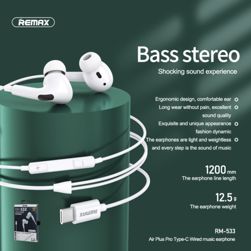 RM-533 AirPlus Pro Type-C In-Ear Stereo Music Earphone with Wire Control + MIC, Support Hands-free(White)