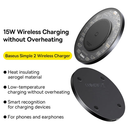 Baseus BS-W530 15W QI Fast Wireless Charger with USB-C / Type-C Cable(Black)