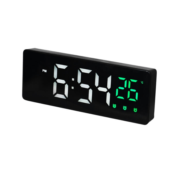 0715 Voice Activated Mute Electronic Clock, Date, Temperature Display in LED: Black Surface